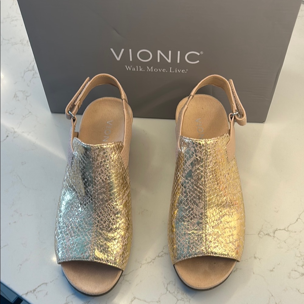 Vionic Gold Glamour Sandals with Comfort Footbed